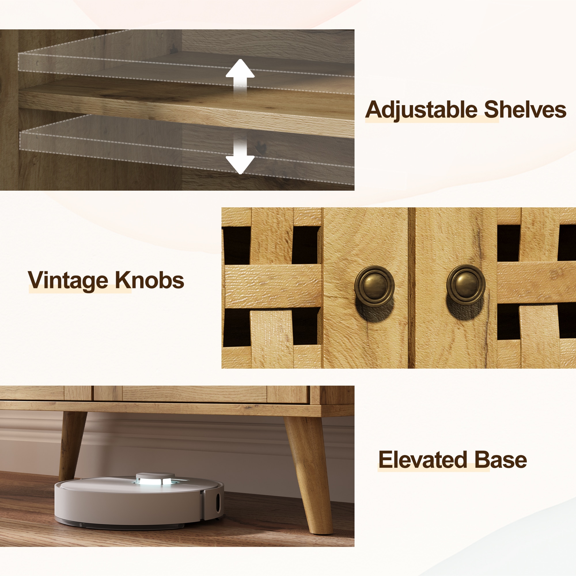 Vintage Buffet Sideboard With Wooden Doors And Adjustable Shelves_voghion.com